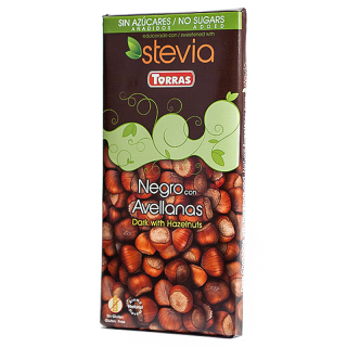 Hořká čokoláda s lískovými oříšky Stevia Torras 125g